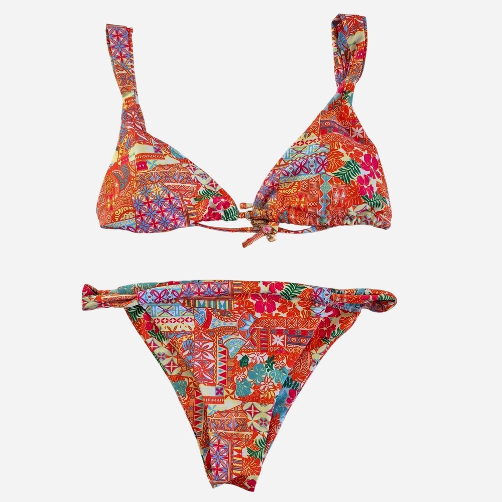 Zaful Tropical Patchwork Triangle Bikini Set Multicolor Large NWOT